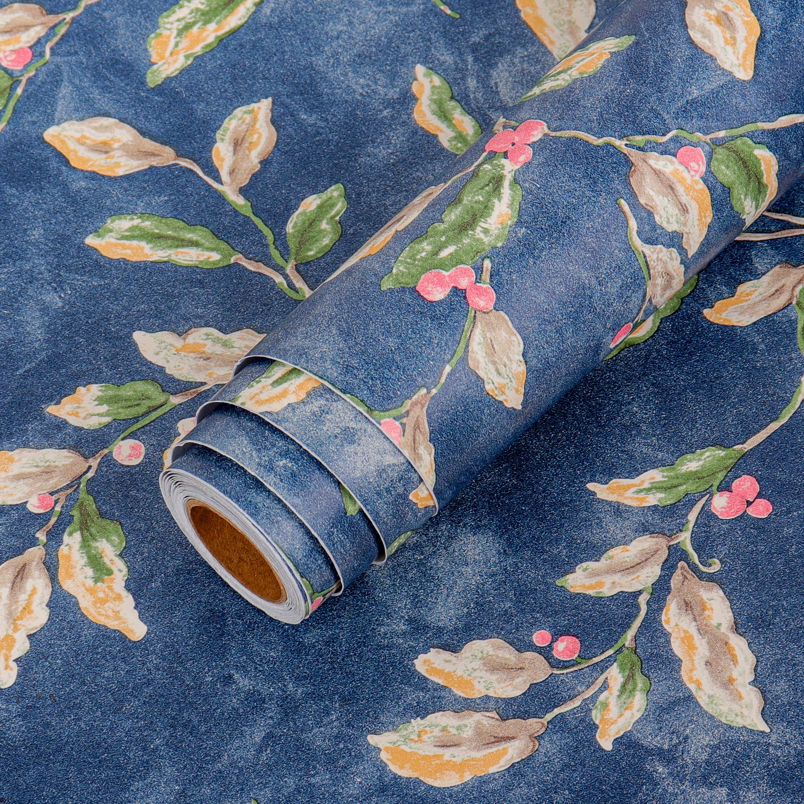 Blue and terracotta floral seamless pattern with high detalised PVC  Wallpaper Removable Self-Adhesive Contact Paper Peel and Stick Waterproof