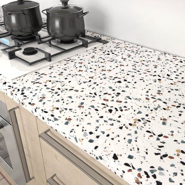 LaCheery Terrazzo Contact Paper for Countertops Waterproof Peel and Stick Wallpaper Granite Countertop Contact Paper Decorative Self Adhesive Wall Paper Roll for Kitchen Cabinets Counters