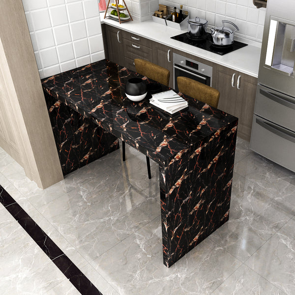 LaCheery Black Granite Stone Look Gloss Marble Countertops Peel and Stick Wallpaper for Kitchen Cabinets Liner Cupboard Furniture Contact Paper Decorative Self Adhesive Marble Vinyl Film