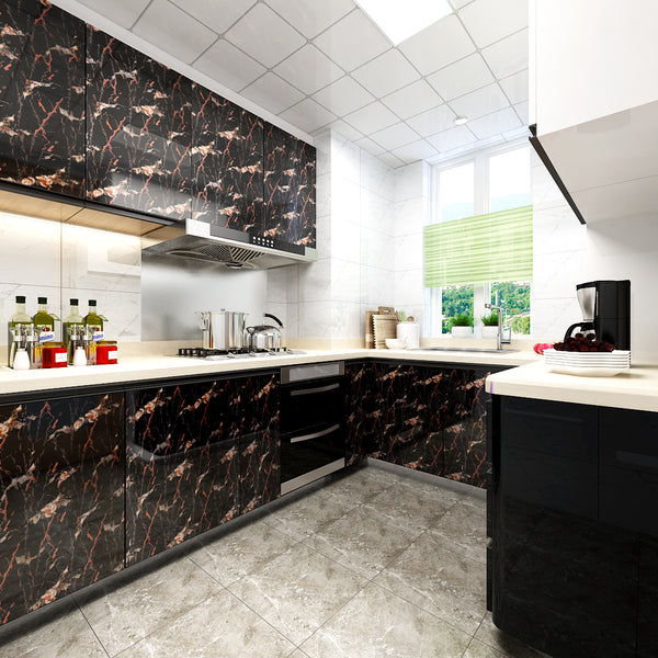 LaCheery Black Granite Stone Look Gloss Marble Countertops Peel and Stick Wallpaper for Kitchen Cabinets Liner Cupboard Furniture Contact Paper Decorative Self Adhesive Marble Vinyl Film