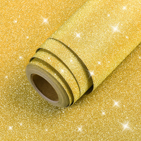 LaCheery 12"x160" Gold Glitter Wallpaper Stick and Peel Gold Contact Paper Decorative Self Adhesive Vinyl Sheets for Cricut Sticker Paper Christmas Decor Letters Mugs Craft Project Gift Wrapping Paper