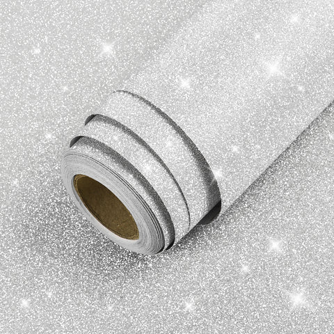 White Wallpaper Vinyl Glitter Peel and Stick Contact Paper Wall