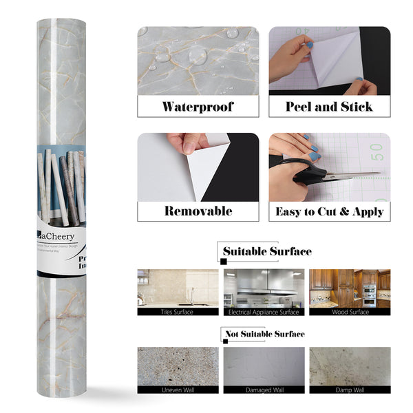LaCheery Marble Cyan Blue Contact Paper Decorative Self Adhesive Wallpaper Removable Wallpaper Stick and Peel Countertop Contact Paper for Cabinets Backsplash Drawer Liners