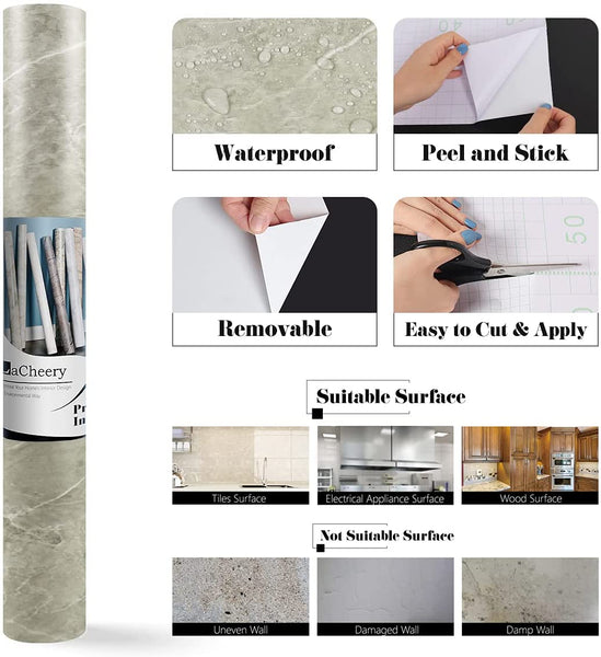 LaCheery Beige Marble Contact Paper for Countertops Waterproof Marble Matte Wallpaper Peel and Stick Bathroom Counter Top Covers Marble Wall Paper for Kitchen Island Dining Table Laundry Room