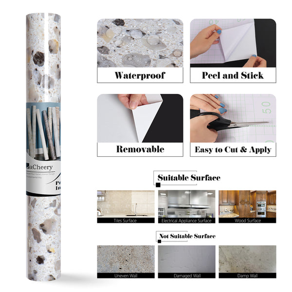 LaCheery Granite Countertop Contact Paper Decorative Self Adhesive Granite Wall Paper Roll Waterproof Marble Wallpaper Peel and Stick Countertops for Kitchen Cabinets Backsplash Table