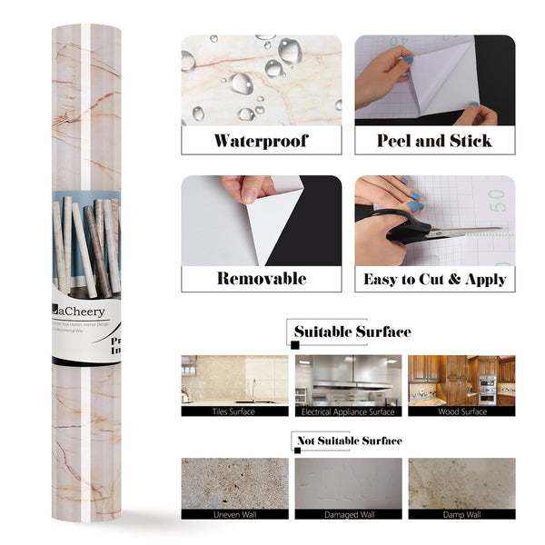 LaCheery Granite Look Marble Effect Contact Paper Faux Countertop Peel and Stick Wallpaper Waterproof Decorative Self Adhesive Film Covering Kitchen Cabinets Cupboard Shelf Liner Furniture