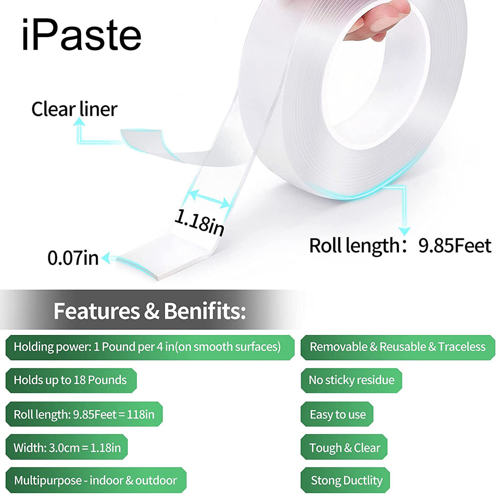 Nano Double Sided Tape, Multipurpose Removable Mounting Adhesive Grip Tape,Washable  Sticky Strong Wall Tape Strips Transparent Tape Poster Carpet Tape for  Paste Items 